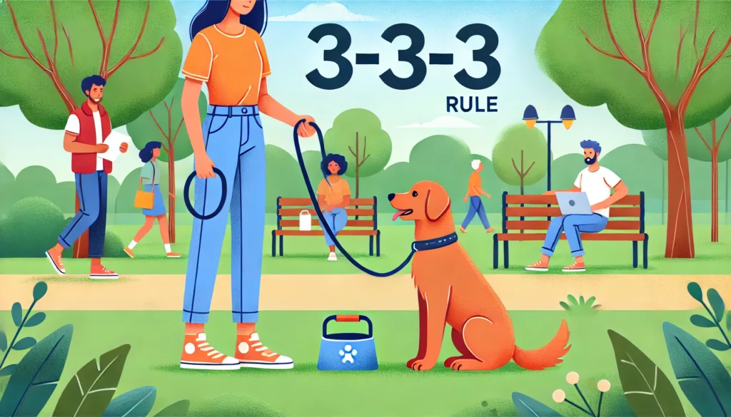 a dog and a person in a park, with the dog displaying behavior improvement.